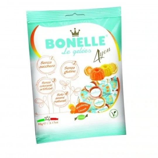 BONELLE Żelki o smaku cytryny i mandarynki bez dodatku cukru 90 g